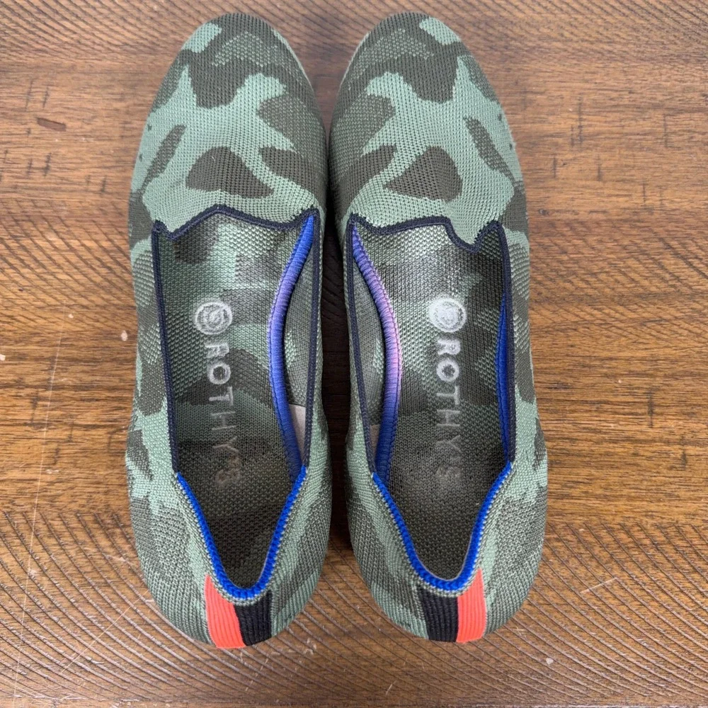 Rothy's Loafers Women 9 Green Camo Knit Slip On Flats Casual Comfort Camoflauge
